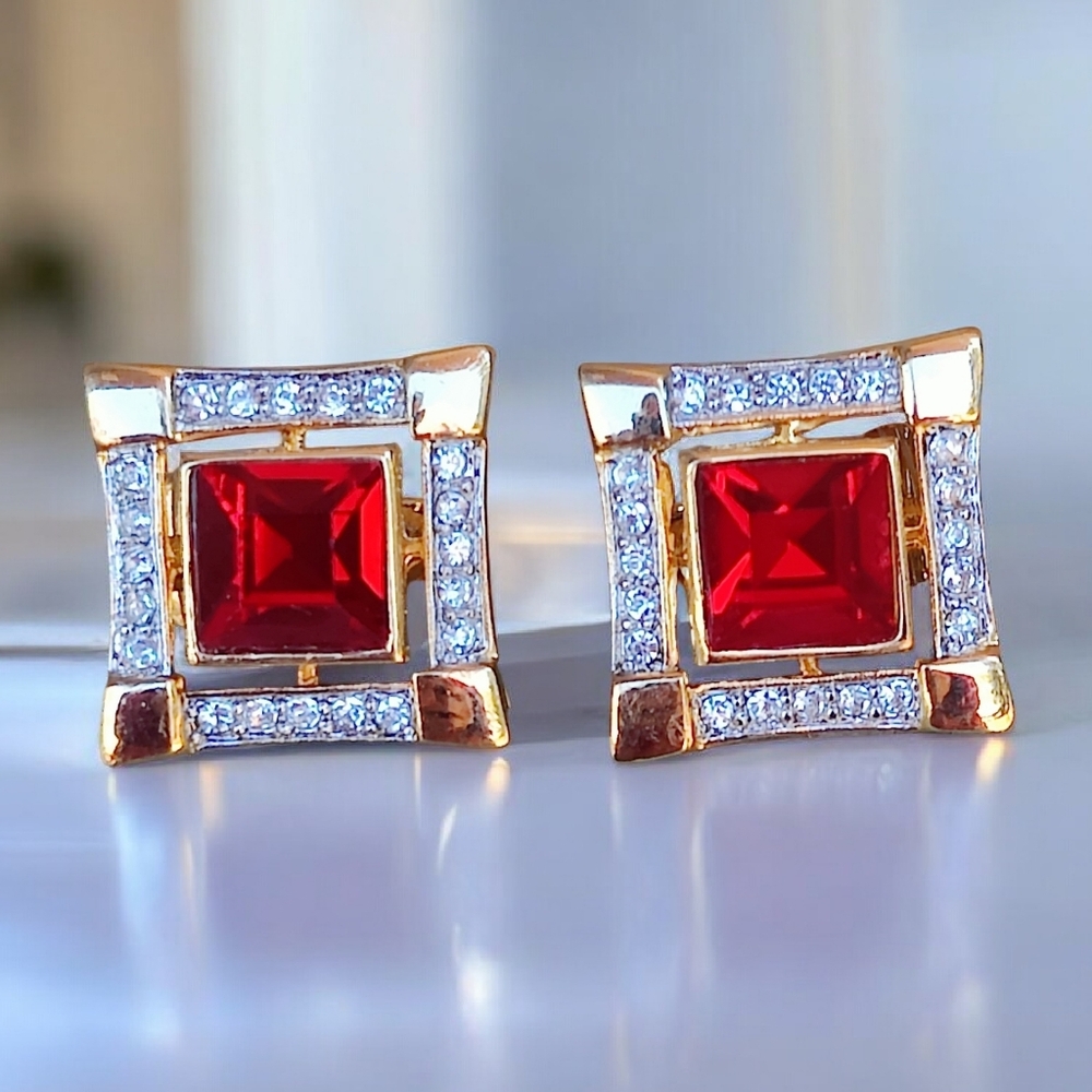 🔥 Vintage Piscitelli Red And Clear Crystal Earrings